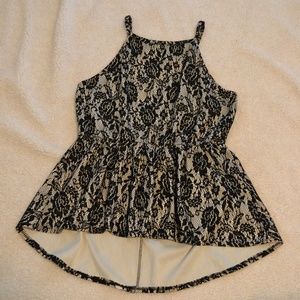 black lace cream halter peplum tank top